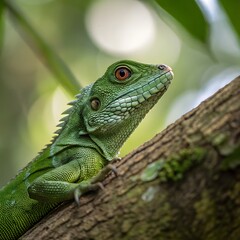 Fototapeta premium Small Green Iguana Closeup