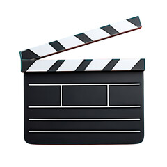 Fototapeta premium Black movie clapper board with white stripes and open lid for film production and video recording projects