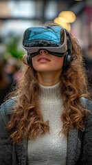 Woman Experiencing Virtual Reality in the City