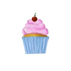 Sweet cupcake with pink icing and cherry