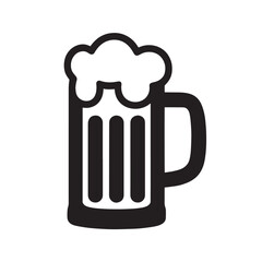 Black silhouette of a beer mug with foamy head and vertical stripes drink beverage