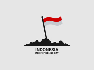 A simple illustration showing the Indonesian flag planted on a mound of land