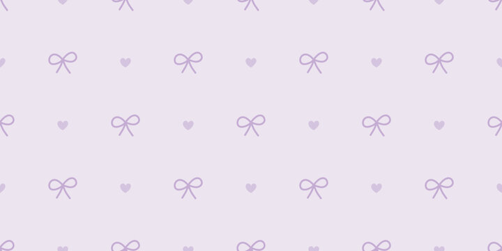 Seamless bow and heart pattern in soft purple