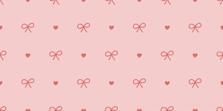 Seamless bow and heart pattern in pastel red