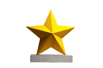 Celebrating achievement with a yellow star trophy in modern design. Isolated on transparent background, png.