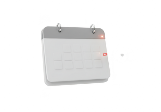 Photo of a minimalist 3d rendering of a calendar icon isolated on transparent background, symbolizing scheduling and reminders