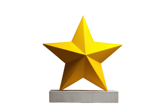 Celebrating achievement with a yellow star trophy in modern design. Isolated on transparent background, png.
