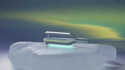 Glass Bottle on an Ice Floe under an Aurora Sky