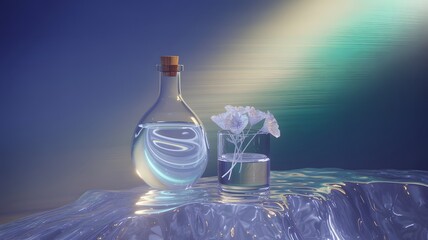 Glass Bottle on an Ice Floe under an Aurora Sky