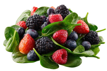 Fresh berry and spinach salad kitchen food photography studio healthy. Isolated on transparent background, png.