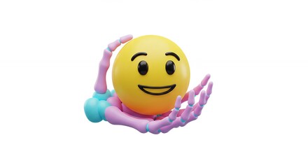 Smiling emoticon held by skeletal hands