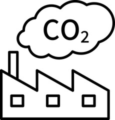 工場から排出されるCO2（二酸化炭素）のシンプルな線画アイコン