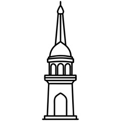 Side View Mosque Tower Line Illustration