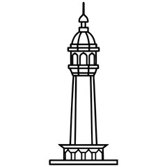 Side View Mosque Tower Line Illustration