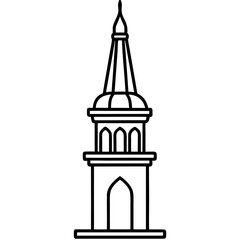 Side View Mosque Tower Line Illustration