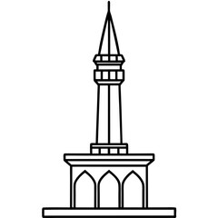 Side View Mosque Tower Line Illustration