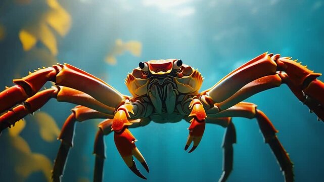 Japanese Spider Crab swimming in blue water