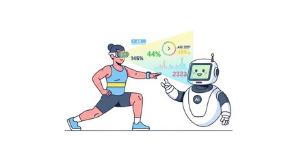 Fototapeta premium Virtual Reality Workout with AI Personal Trainer: A Glimpse into the Future of Fitness