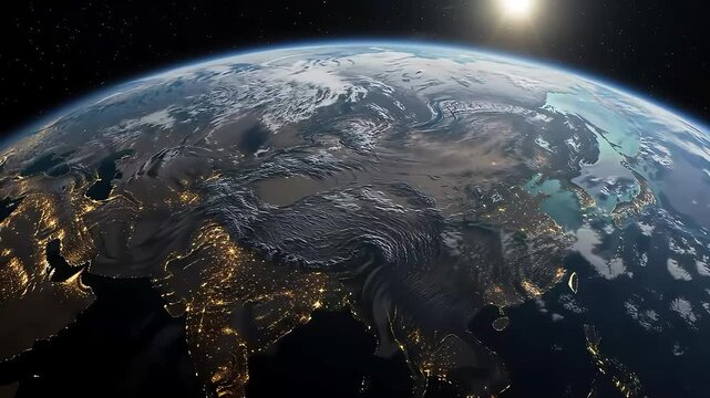 Earth's Nightlights Eurasia Sunrise, Space View