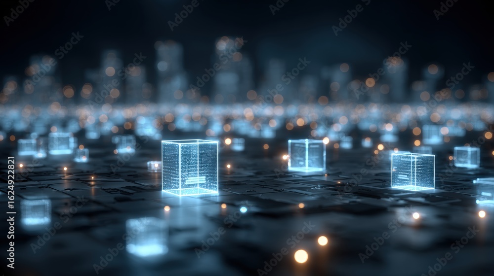 Poster abstract network grid with files and folders, futuristic software interface, digital document manage