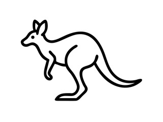 Fototapeta premium Simple black line drawing of a kangaroo in motion. A clean, minimalist black line illustration of a kangaroo in a dynamic leaping pose against a pure white background.