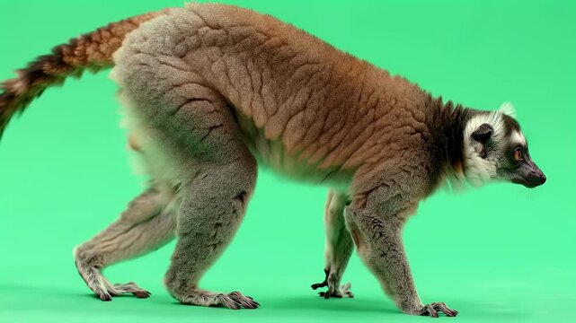 Lemur Walking on Green Screen Background, Isolated for Easy Integration