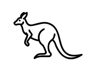 Fototapeta premium Simple black line drawing of a kangaroo in motion. A clean, minimalist black line illustration of a kangaroo in a dynamic leaping pose against a pure white background.
