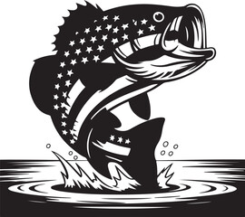 Patriotic Big Bass Fish with USA Flag Vector Design