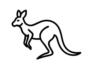 Fototapeta premium Simple black line drawing of a kangaroo in motion. A clean, minimalist black line illustration of a kangaroo in a dynamic leaping pose against a pure white background.