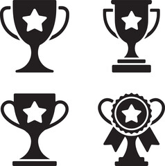 Flat Vector Trophy Icons with Star Emblem  Award Logo Set