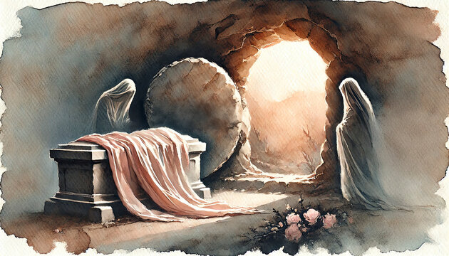 The Burial – stone rolled. Digital watercolor.