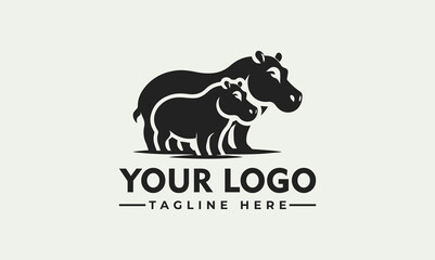 A stylized logo featuring an adult and baby hippopotamus, standing side-by-side in silhouette.