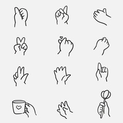 Hand line art icons set. Black and white vector illustration
