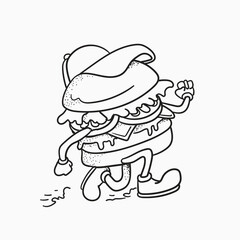 Hamburger doodle vector illustration. Fast food sketch
