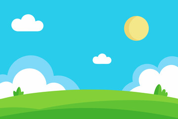 Fototapeta premium Bright sunny day with fluffy clouds over rolling green hills and blue sky