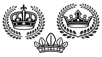 Crowns in black and white collection of ornate royal  line art unique style illustration set