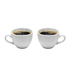 Obraz premium Two steaming cups of dark coffee offer a comforting start to the day, perfect for quiet contemplation or sharing a moment with a friend, energizing your morning routine with rich aroma
