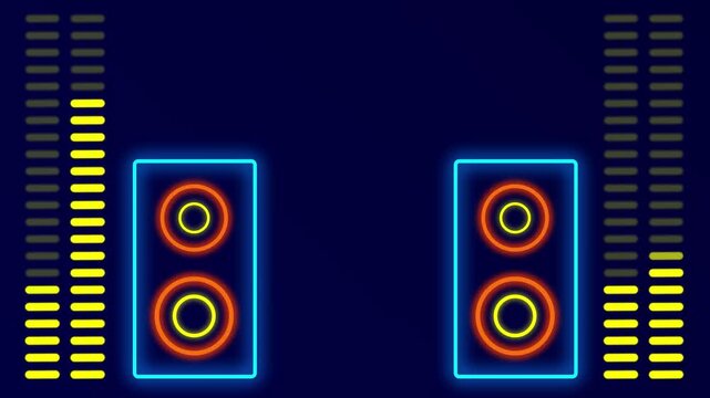 Tall Speaker Setup Concept, With Animated Vertical Bar Visualizer, Creating a Cohesive Sound-Reactive Environment for DJ Loops or Audio Tracks.4k video motion graphic animation