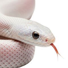 Intriguing albino snake with a forked tongue slithering, a captivating close-up portrait that captures its exotic beauty and unique appeal, perfect for nature, wildlife, and reptile themed projects