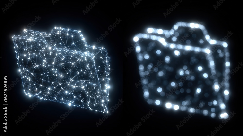Poster abstract network grid with files and folders, futuristic software interface, digital document manage