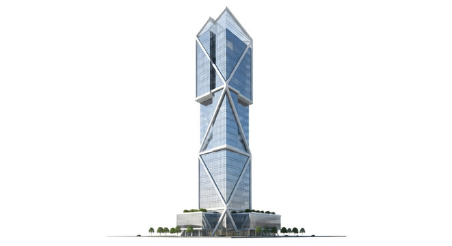 View of a modern skyscraper with geometric design style    .ai generative, transparent background, white background. isolated on white background, png, jpeg, jpg.
