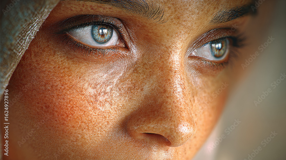 Poster skin problem, close-up image showcasing hyperpigmentation and dark spots on a face with high resolut