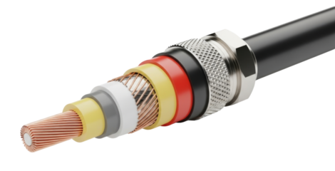 High-quality cable with multiple layers showcasing detailed copper wire and insulation cutout PNG