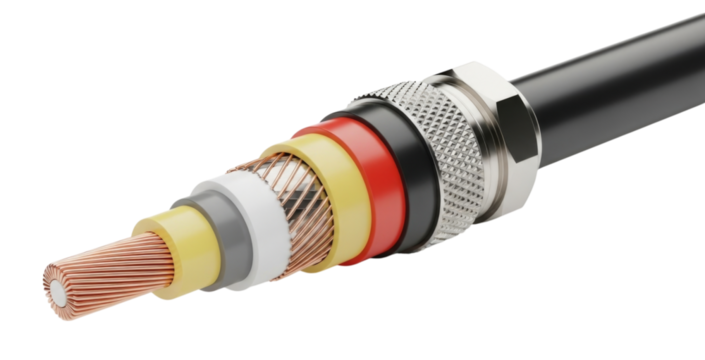 High-quality cable with multiple layers showcasing detailed copper wire and insulation cutout PNG