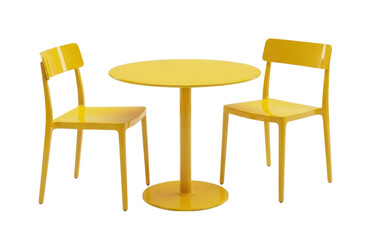 Fototapeta premium Bright yellow dining table and chairs set isolated on transparent bg, cutout png