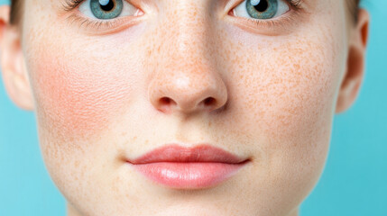 Skin problem, Close-up image of uneven skin tone featuring redness and dark areas, showcasing skin texture and imperfections.