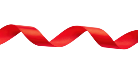 Red satin ribbon elegantly twisted and flowing in a zigzag pattern isolated on transparent bg, cutout png