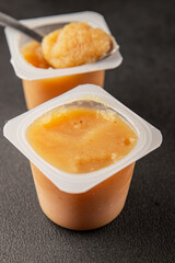 Apple puree natural product sweet dessert fresh delicious gourmet food background on the table rustic food top view copy space keto and paleo diet vegetarian and vegan food