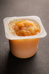 Apple puree natural product sweet dessert fresh delicious gourmet food background on the table rustic food top view copy space keto and paleo diet vegetarian and vegan food