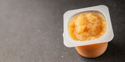 Apple puree natural product sweet dessert fresh delicious gourmet food background on the table rustic food top view copy space keto and paleo diet vegetarian and vegan food